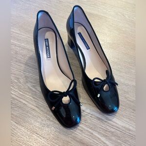 Stuart Weitzman Gabby Black Patent Leather Women's Bow block Heels